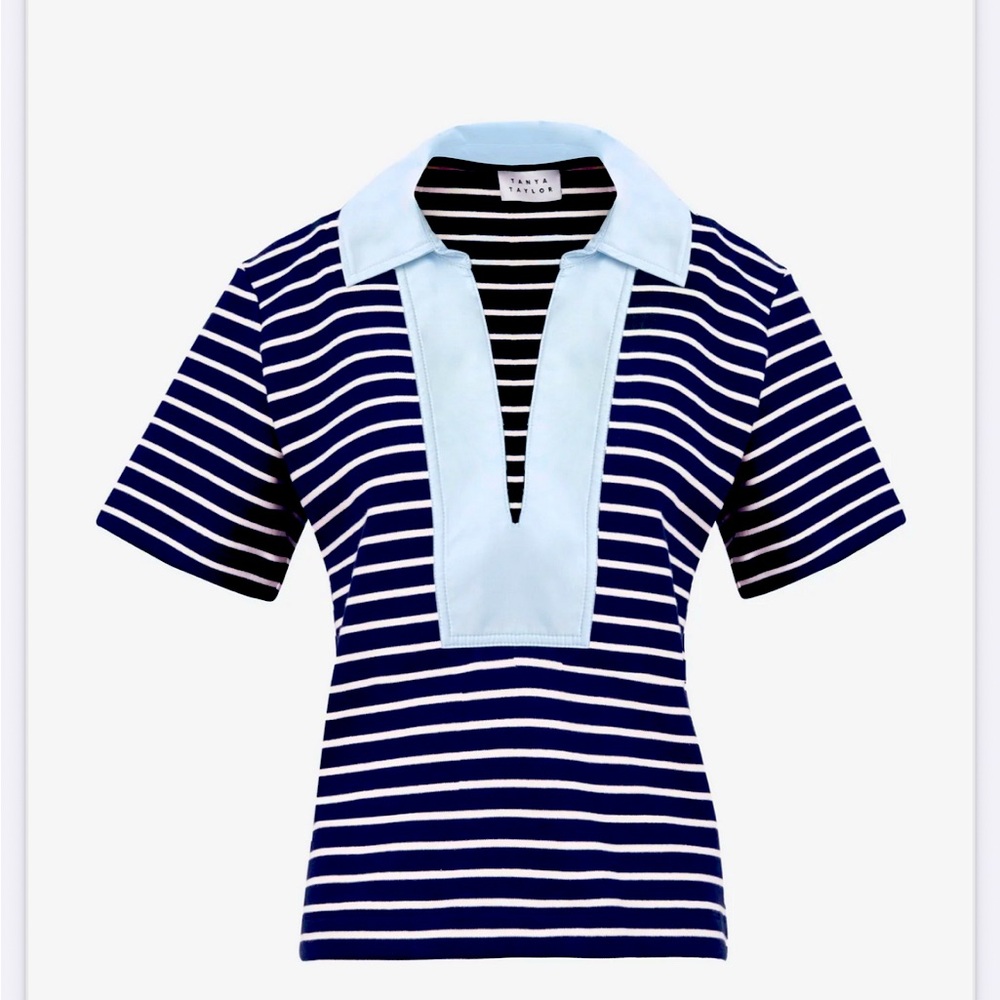 Tanya Taylor: Melanie Top
Navy and white striped collared short sleeve